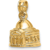 14K Yellow Gold 3D Jefferson Memorial Washington Charm - Textured Gold Pendant by Oro Pregiato