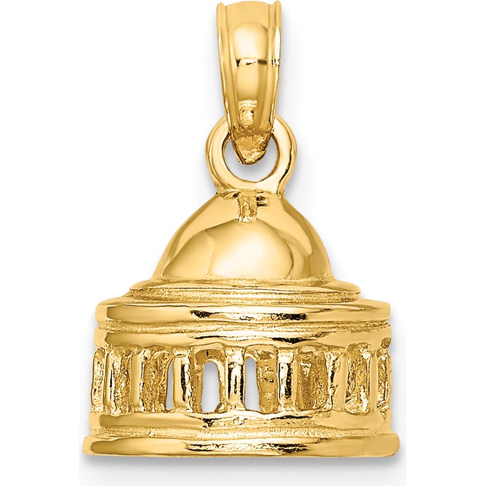 14K Yellow Gold 3D Jefferson Memorial Washington Charm - Textured Gold Pendant by Oro Pregiato