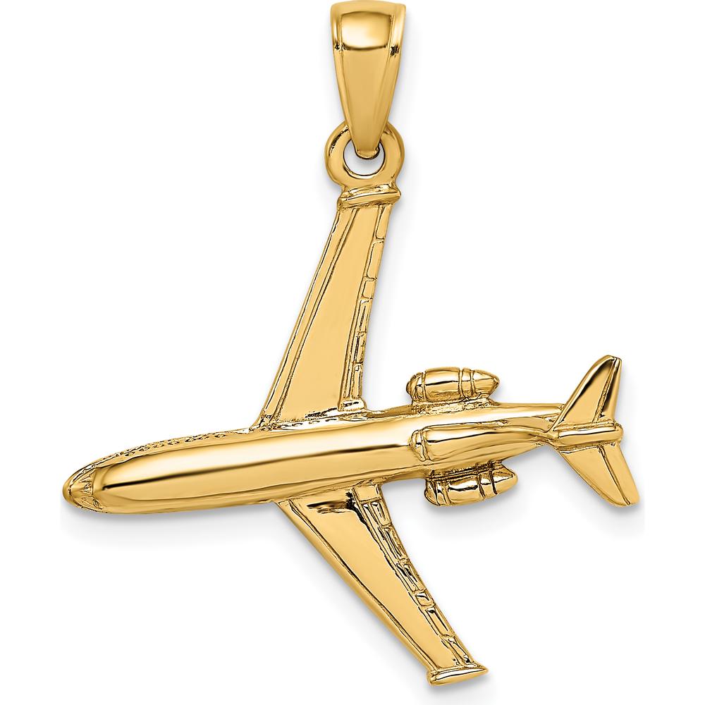14K Yellow Gold 3D Jet Plane Charm Pendant - Polished Finish by Oro Pregiato