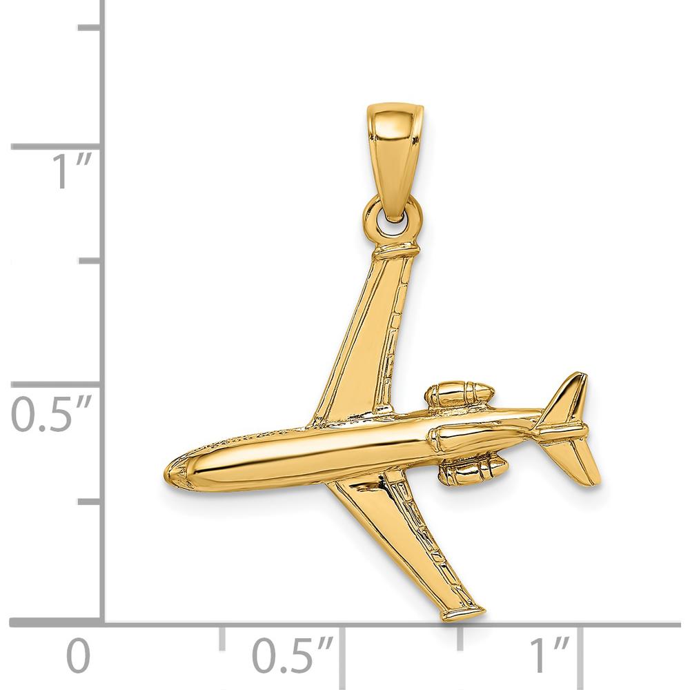 14K Yellow Gold 3D Jet Plane Charm Pendant - Polished Finish by Oro Pregiato