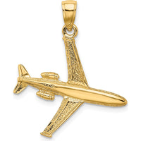 14K Yellow Gold 3D Jet Plane Charm Pendant - Polished Finish by Oro Pregiato