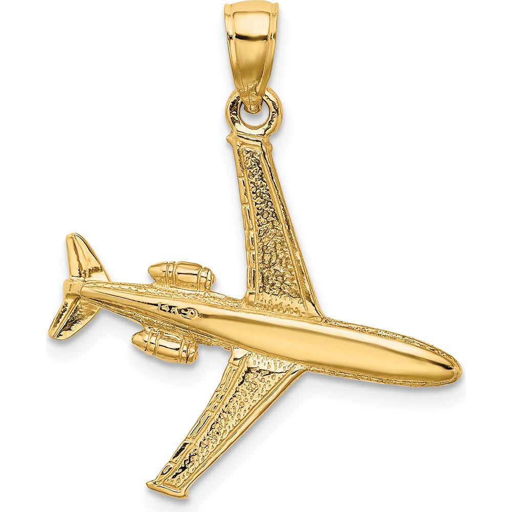 14K Yellow Gold 3D Jet Plane Charm Pendant - Polished Finish by Oro Pregiato