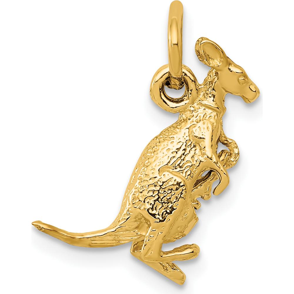 14K Yellow Gold 3D Kangaroo with Joey Pendant Charm - 16.25mm Length