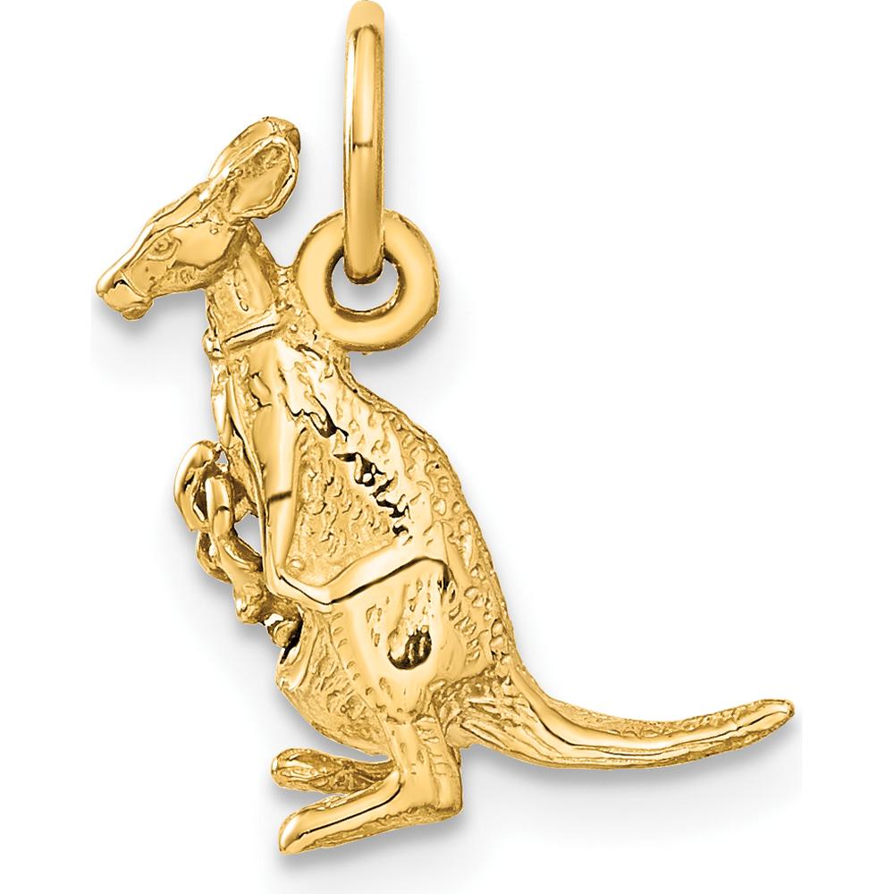 14K Yellow Gold 3D Kangaroo with Joey Pendant Charm - 16.25mm Length