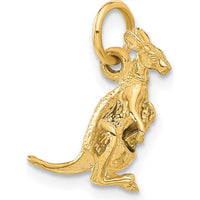 14K Yellow Gold 3D Kangaroo with Joey Pendant Charm - 16.25mm Length