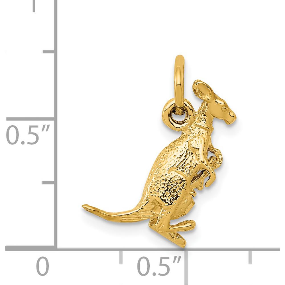 14K Yellow Gold 3D Kangaroo with Joey Pendant Charm - 16.25mm Length