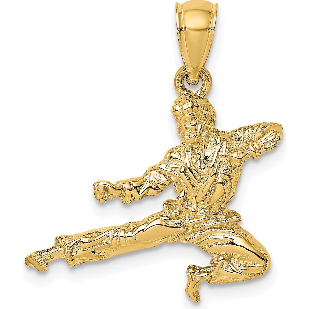 14K Yellow Gold 3D Karate Man Pendant - Polished Finish, Textured Charm by Oro Pregiato