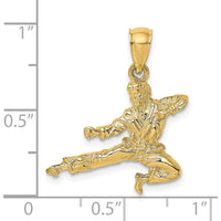 14K Yellow Gold 3D Karate Man Pendant - Polished Finish, Textured Charm by Oro Pregiato