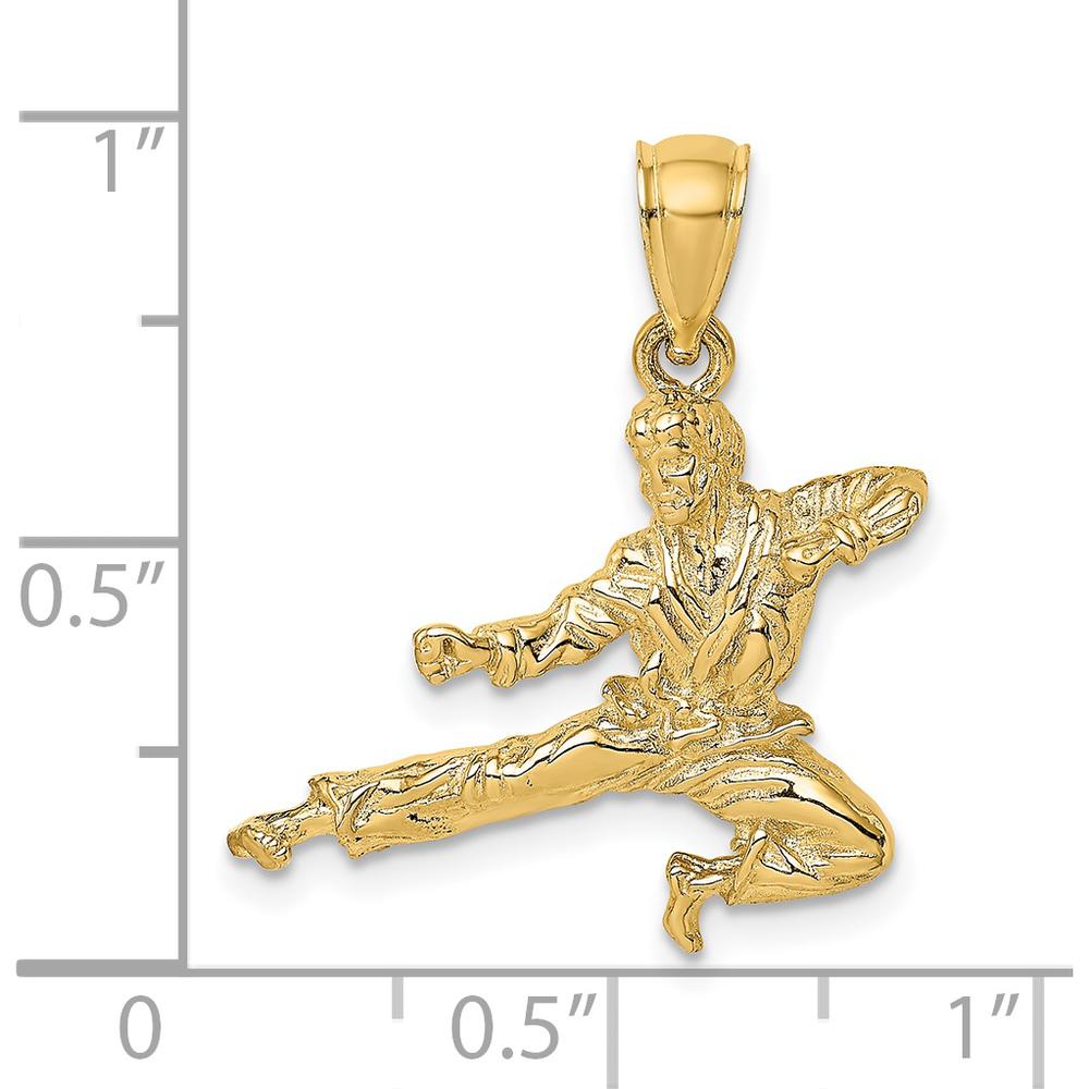 14K Yellow Gold 3D Karate Man Pendant - Polished Finish, Textured Charm by Oro Pregiato