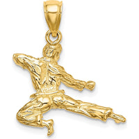 14K Yellow Gold 3D Karate Man Pendant - Polished Finish, Textured Charm by Oro Pregiato