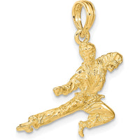 14K Yellow Gold 3D Karate Man Pendant - Polished Finish, Textured Charm by Oro Pregiato