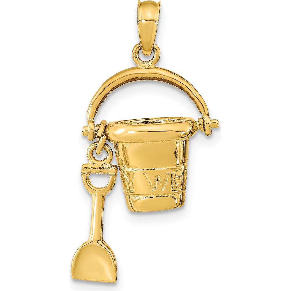 14K Yellow Gold 3D Key West Pail and Shovel Pendant with Moveable Charm by Oro Pregiato