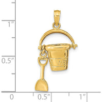 14K Yellow Gold 3D Key West Pail and Shovel Pendant with Moveable Charm by Oro Pregiato