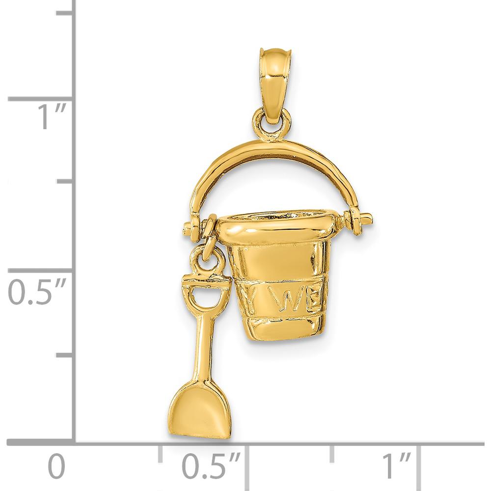 14K Yellow Gold 3D Key West Pail and Shovel Pendant with Moveable Charm by Oro Pregiato