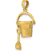 14K Yellow Gold 3D Key West Pail and Shovel Pendant with Moveable Charm by Oro Pregiato