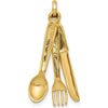 14K Yellow Gold 3D Knife, Fork, and Spoon Charm - Polished