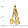 14K Yellow Gold 3D Knife, Fork, and Spoon Charm - Polished
