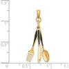 14K Yellow Gold 3D Knife, Fork, Spoon Moveable Charm - Black Enamel Accents by Oro Pregiato
