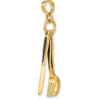 14K Yellow Gold 3D Knife, Fork, Spoon Moveable Charm - Black Enamel Accents by Oro Pregiato