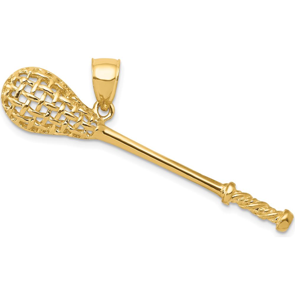 14K Yellow Gold 3D Lacrosse Stick Pendant - Polished and Textured Design by Oro Pregiato