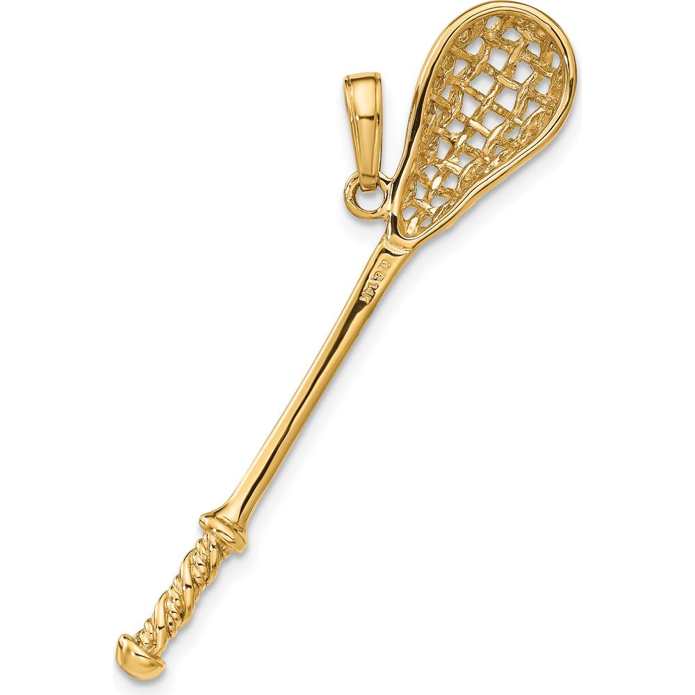 14K Yellow Gold 3D Lacrosse Stick Pendant - Polished and Textured Design by Oro Pregiato