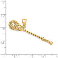 14K Yellow Gold 3D Lacrosse Stick Pendant - Polished and Textured Design by Oro Pregiato