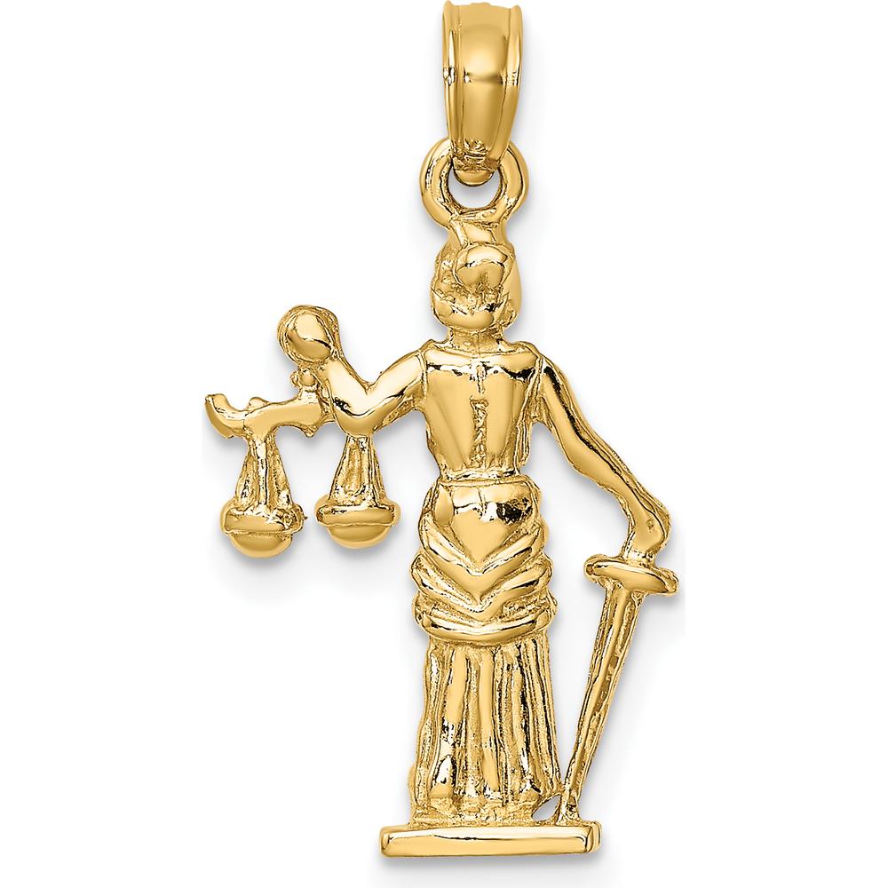 14K Yellow Gold 3D Lady of Justice Pendant with Moveable Scales - 24mm Length by Oro Pregiato