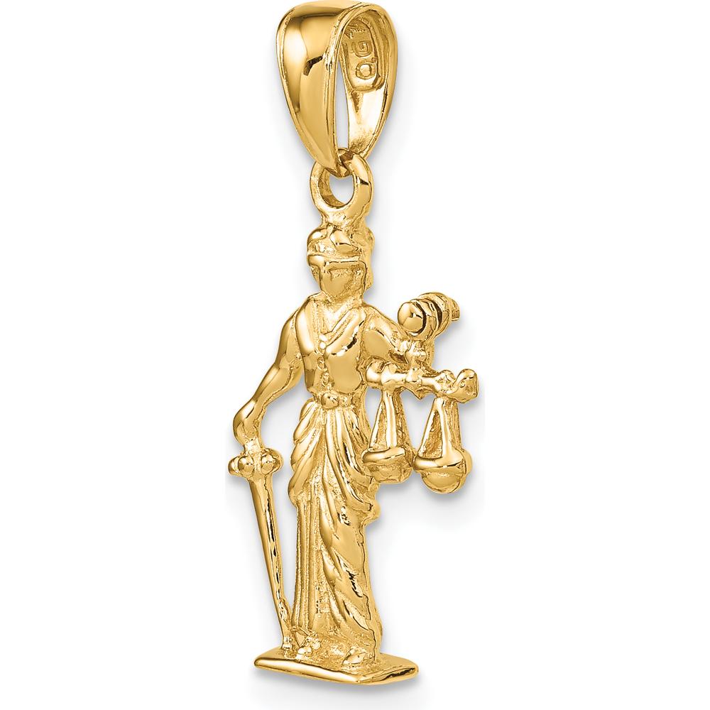 14K Yellow Gold 3D Lady of Justice Pendant with Moveable Scales - 24mm Length by Oro Pregiato