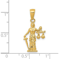 14K Yellow Gold 3D Lady of Justice Pendant with Moveable Scales - 24mm Length by Oro Pregiato
