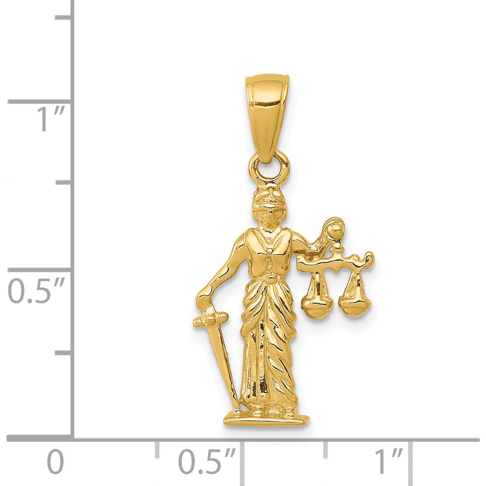 14K Yellow Gold 3D Lady of Justice Pendant with Moveable Scales - 24mm Length by Oro Pregiato