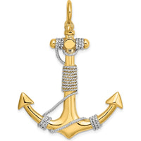 14K Yellow Gold 3D Large Anchor Pendant with Wrapped Rope Charm - Nautical Design by Oro Pregiato