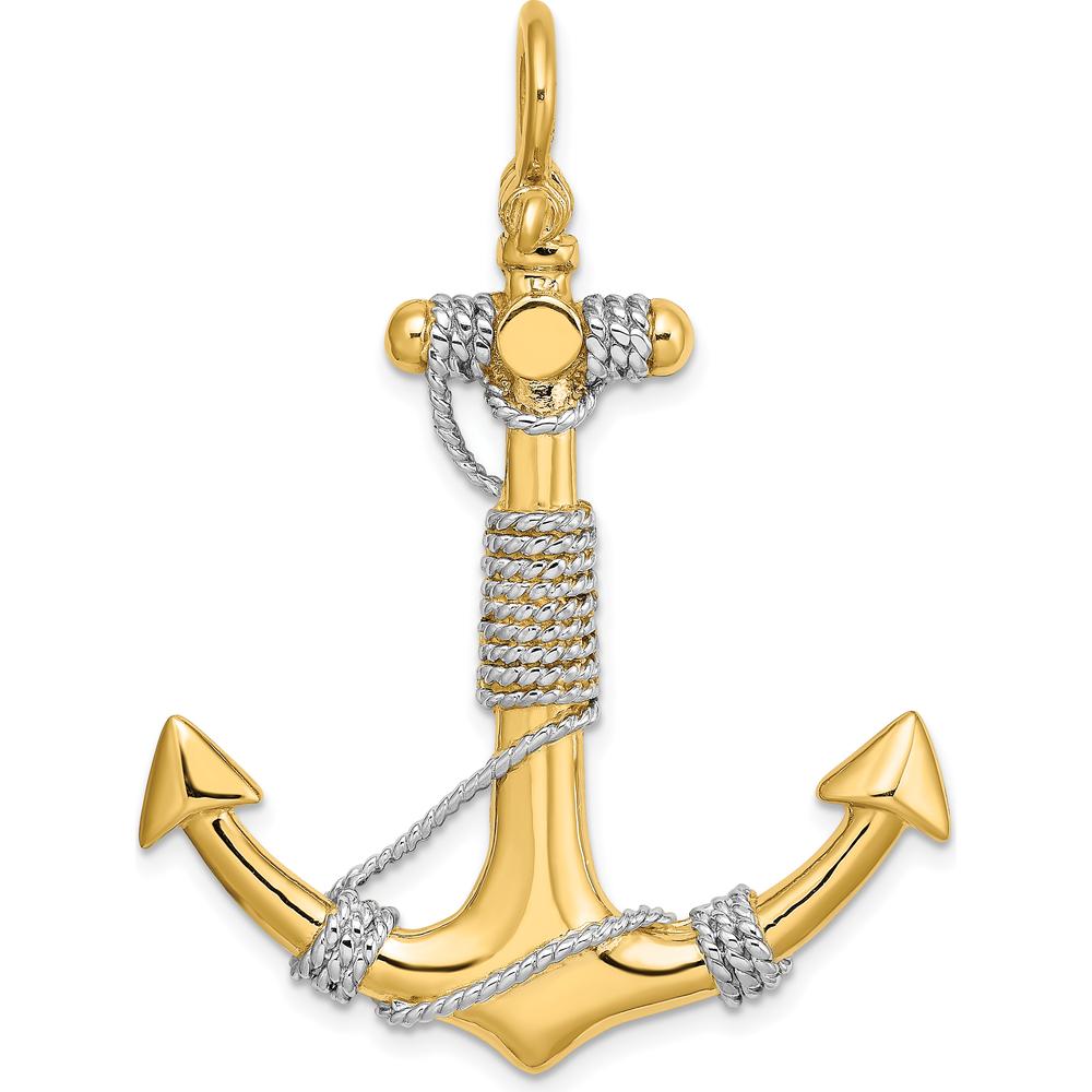 14K Yellow Gold 3D Large Anchor Pendant with Wrapped Rope Charm - Nautical Design by Oro Pregiato
