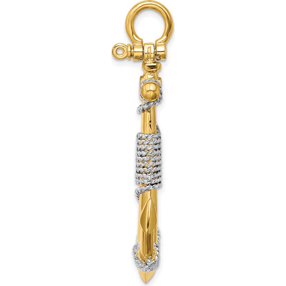 14K Yellow Gold 3D Large Anchor Pendant with Wrapped Rope Charm - Nautical Design by Oro Pregiato