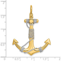 14K Yellow Gold 3D Large Anchor Pendant with Wrapped Rope Charm - Nautical Design by Oro Pregiato