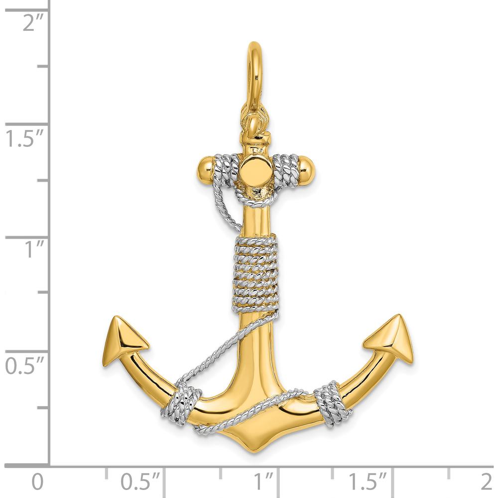 14K Yellow Gold 3D Large Anchor Pendant with Wrapped Rope Charm - Nautical Design by Oro Pregiato