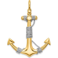 14K Yellow Gold 3D Large Anchor Pendant with Wrapped Rope Charm - Nautical Design by Oro Pregiato