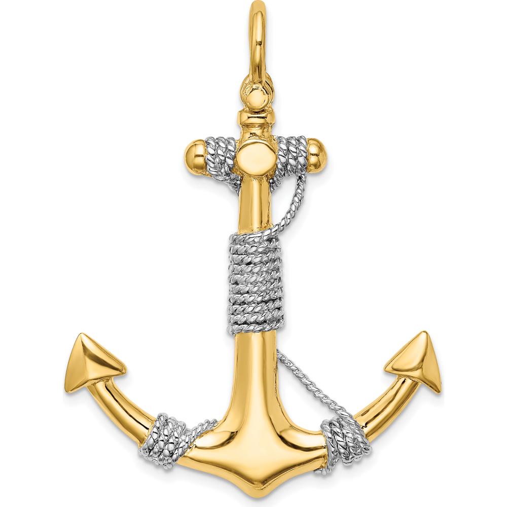 14K Yellow Gold 3D Large Anchor Pendant with Wrapped Rope Charm - Nautical Design by Oro Pregiato