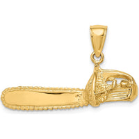 14K Yellow Gold 3D Large Chainsaw Pendant with Textured Finish - Polished Design by Oro Pregiato