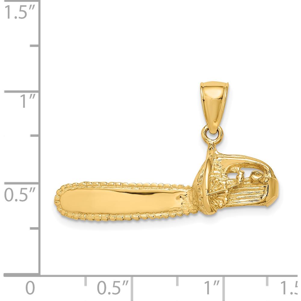14K Yellow Gold 3D Large Chainsaw Pendant with Textured Finish - Polished Design by Oro Pregiato