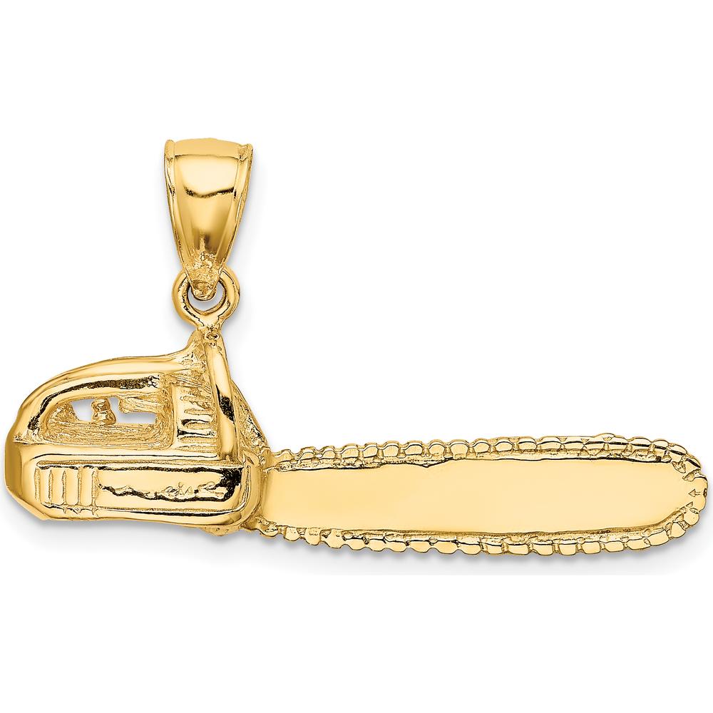 14K Yellow Gold 3D Large Chainsaw Pendant with Textured Finish - Polished Design by Oro Pregiato