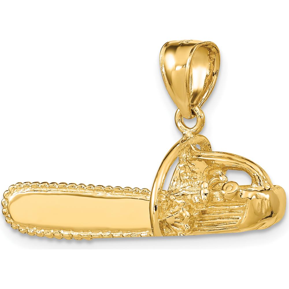14K Yellow Gold 3D Large Chainsaw Pendant with Textured Finish - Polished Design by Oro Pregiato