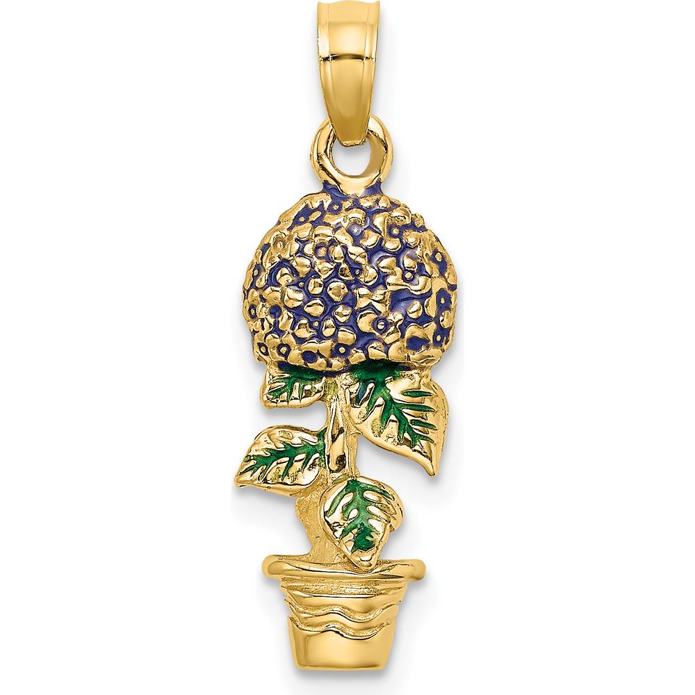 14K Yellow Gold 3D Lavender Hydrangea Flower Charm with Enamel Accents by Oro Pregiato