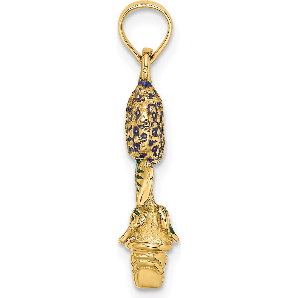 14K Yellow Gold 3D Lavender Hydrangea Flower Charm with Enamel Accents by Oro Pregiato