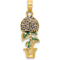 14K Yellow Gold 3D Lavender Hydrangea Flower Charm with Enamel Accents by Oro Pregiato