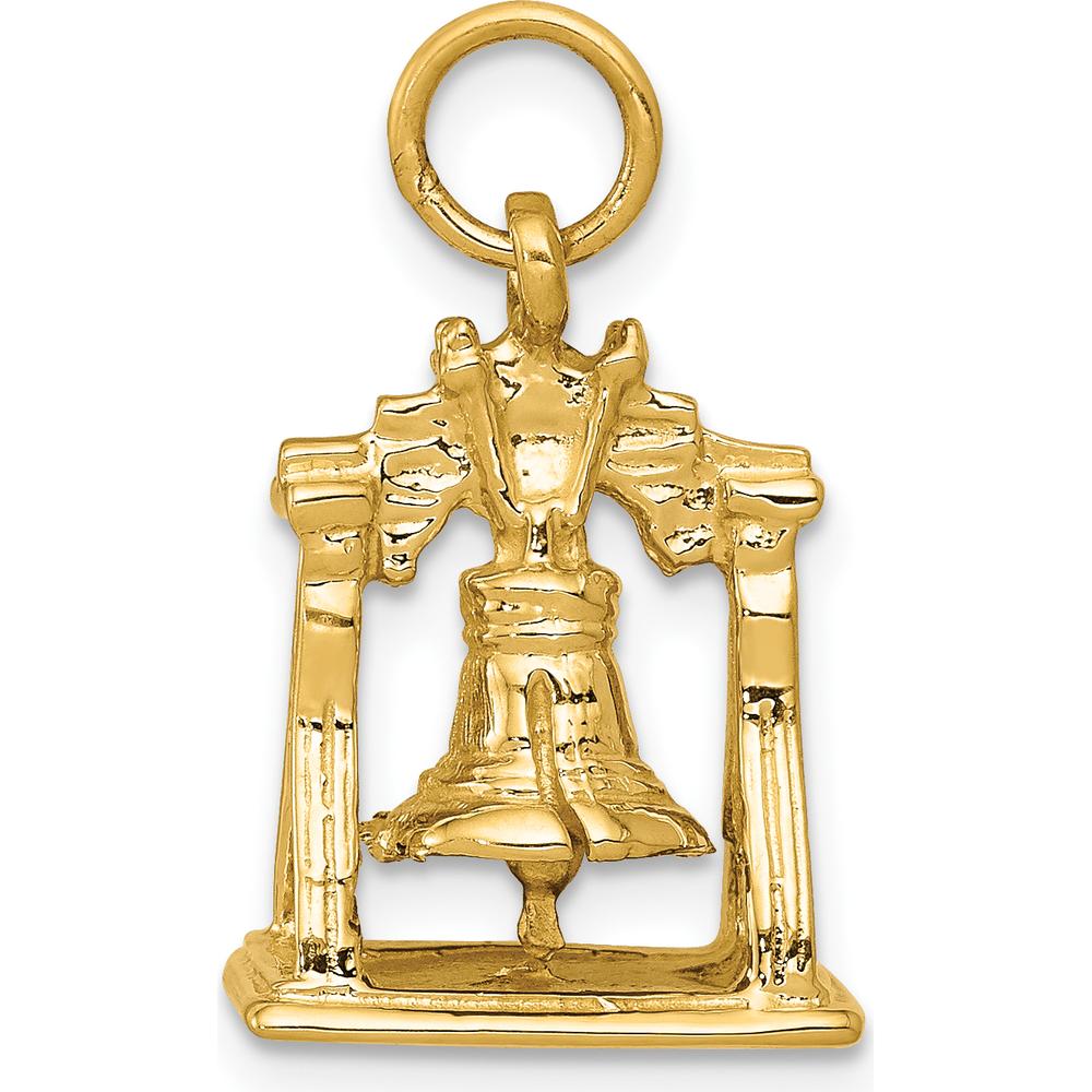 14K Yellow Gold 3D Liberty Bell Charm with Polished Finish - 17mm Length, 13mm Width by Oro Pregiato