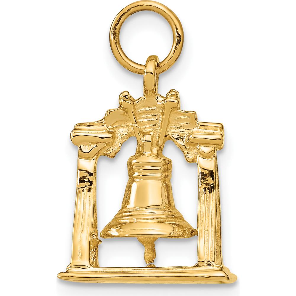 14K Yellow Gold 3D Liberty Bell Charm with Polished Finish - 17mm Length, 13mm Width by Oro Pregiato