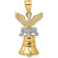14K Yellow Gold 3D Liberty Bell Pendant with Moveable Clapper and Eagle Top by Oro Pregiato