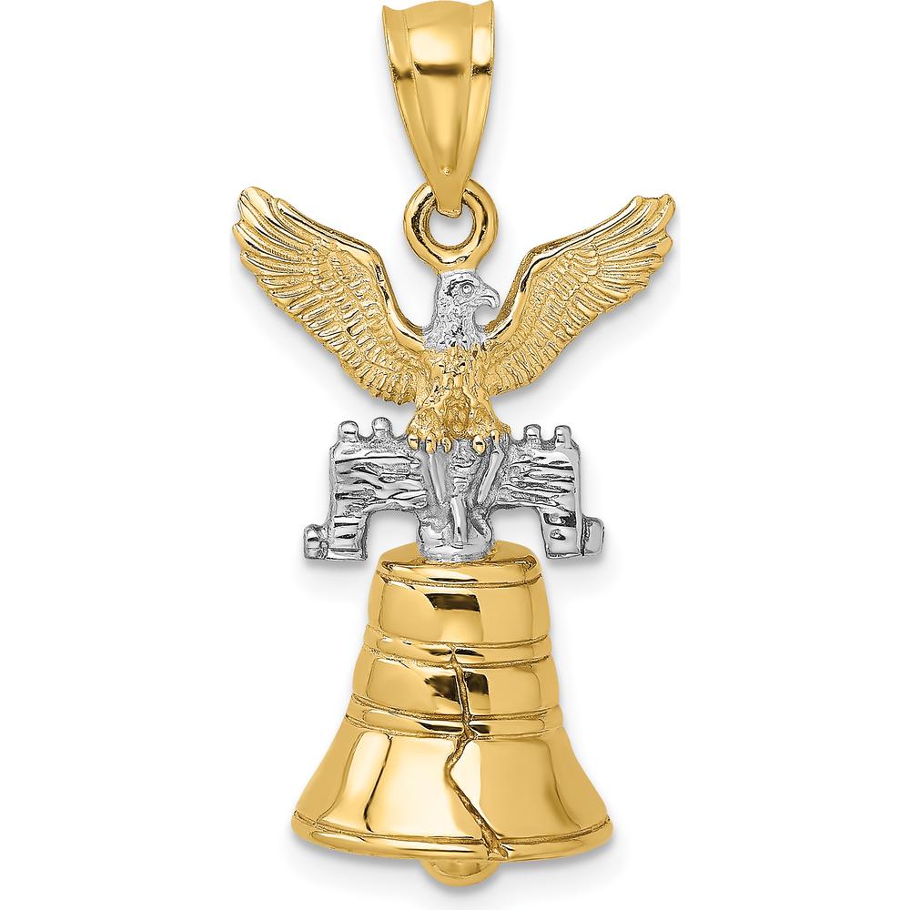 14K Yellow Gold 3D Liberty Bell Pendant with Moveable Clapper and Eagle Top by Oro Pregiato