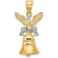 14K Yellow Gold 3D Liberty Bell Pendant with Moveable Clapper and Eagle Top by Oro Pregiato