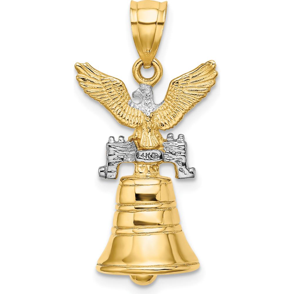 14K Yellow Gold 3D Liberty Bell Pendant with Moveable Clapper and Eagle Top by Oro Pregiato